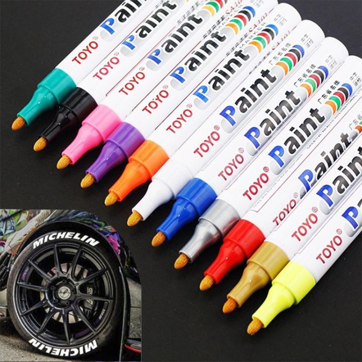 【Red】 Marker Waterproof Car Wheel Tire Oily Painting Pen Tire Tread Rubber Fabric Paint Metal Face Marker Pen