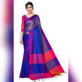 Women's Banarasi Cotton Silk Saree With Blouse Piece 2024 Latest Model Saree - Dark Blue. 