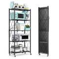 5-Tier Heavy-Duty Foldable Metal Rack Storage Shelving Unit with Wheels in Black. 