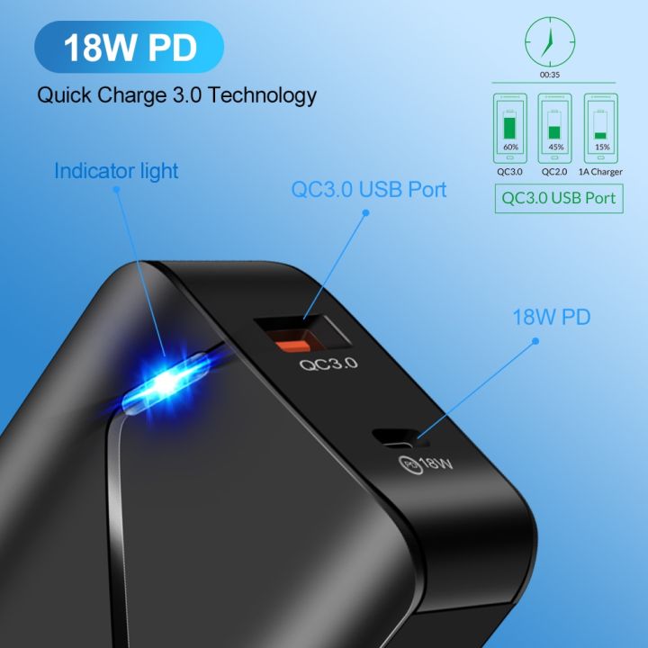 QC%203.0%20PD%2018W%20USB%20Adapter%205V%203A%20Charger%202%20Port%20Quick%20Charger%20Mobile%20Phone%20Illuminated%205%20V%20Volt%20Power%20Supply%20Travel%20Wall%20US/EU%20-%20Image%202