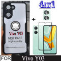 Vivo Y03 Shockproof Case for Vivo Y02s Y02 Y22s Y35 Y16 Y15A Y15s Y15c Y21T Y33s Y76 5G 4 in 1 Full Cover Camera Lens Glass Screen Protector Glass Film and Mobile phone holder. 