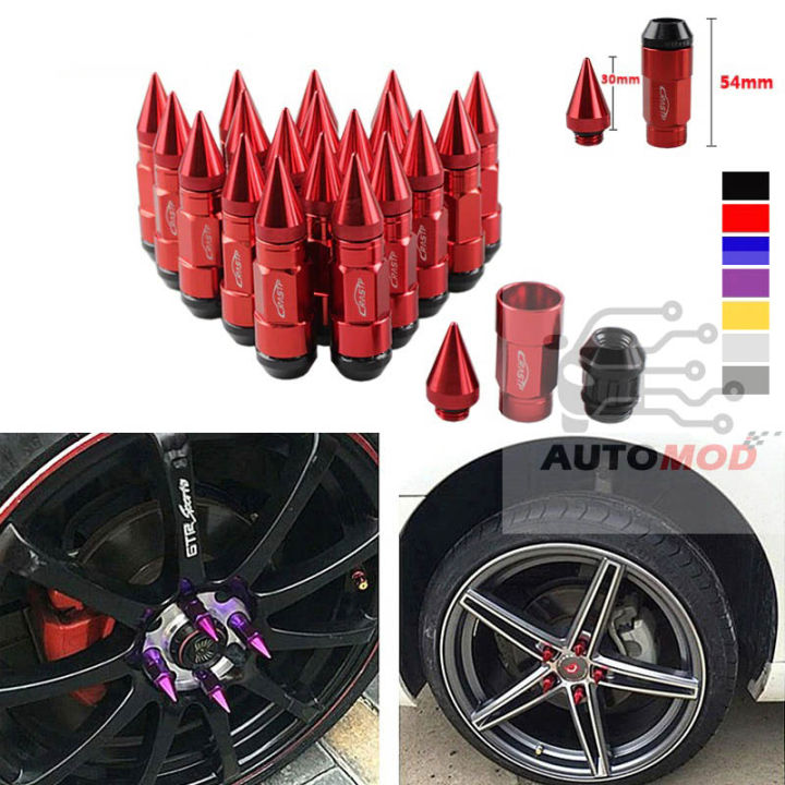 Red 20pcs RASTP Anti Theft Racing Car Tires Spike Lug Nuts,JDM Sytle Anodized Universal Wheel Lug Nuts