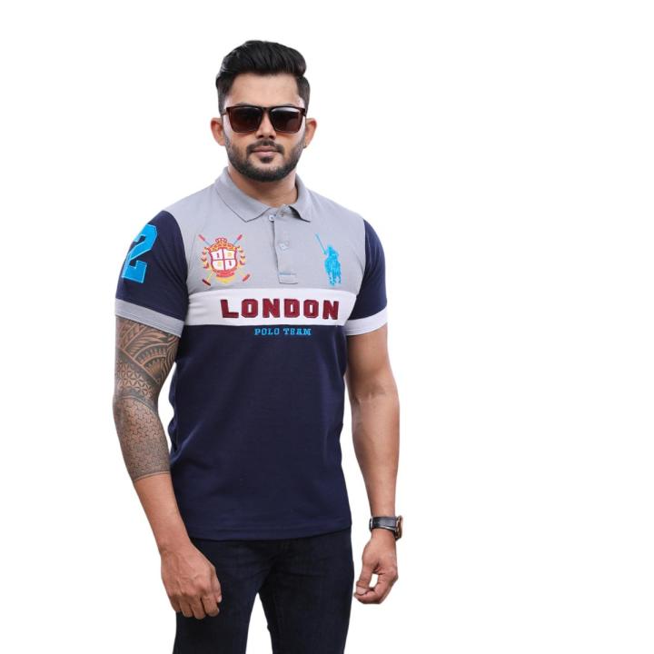Navy Blue, Ash Mixed T shirt for Men's | LONDON | 220GSM