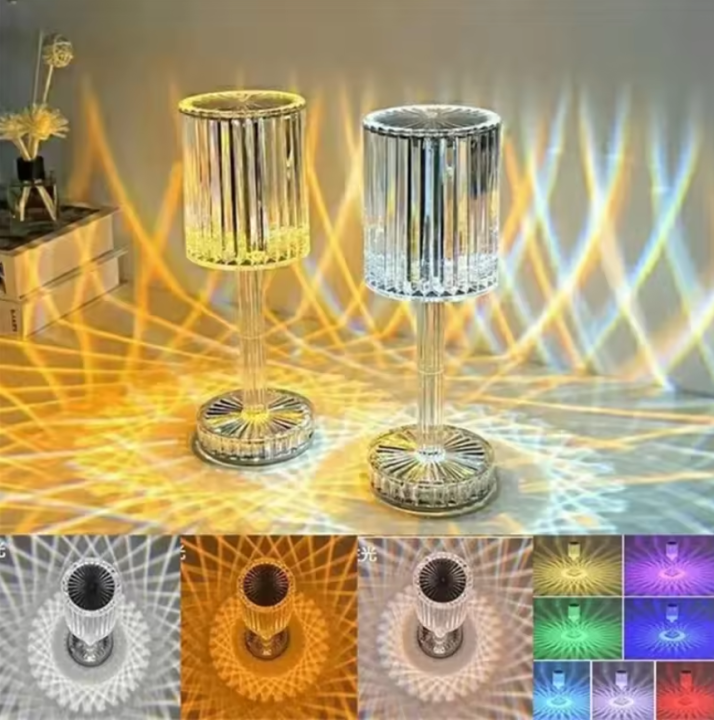 USB Rechargeable LuminaRose Lamp for Bedside Acrylic LED Touch Table Light 3D Projection 16 Colors Night Lights Crystal Table Lamp