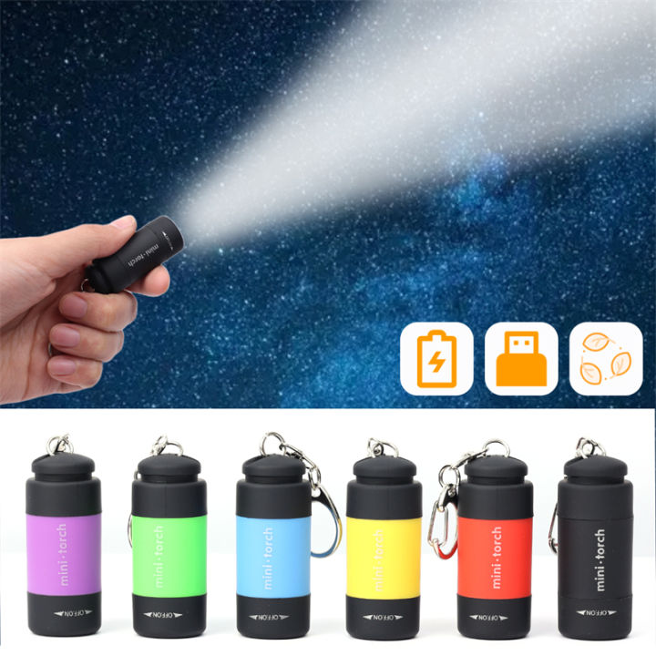 Mini lampe de poche aste USB,porte-clés multifonctionnel,lampe de poche