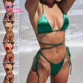 Muses Mall Swimsuit Lace-up High Waist Bikini Set for Summer Vacation 2 Pcs/set Adjustable Swimsuit. 