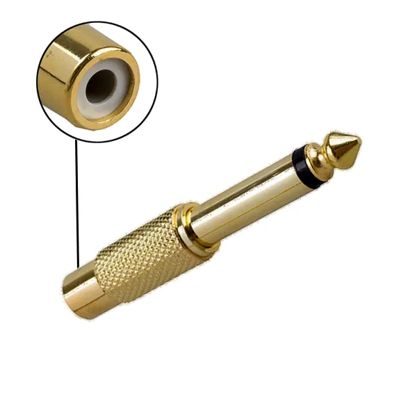Mono 6.35mm Male to RCA Female Audio Mixer Adapter TS 1/4inch Plug to RCA Jack AV Audio Connector Converter Gold/Silver