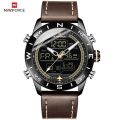 NAVIFORCE 9144 Fashion Gold Men Sport Watches Mens LED Analog Digital Watch Army Military Leather Quartz Watch  I STYLEZ  ISO139. 