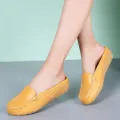 【ZOSR】Half Shoes Women Korean Style Leather Flat Shoes for Women Big Size 35-43 Slip on Loafers Korean White Shoes Ballet Ladies Nurse Shoes Fashion Women Mules Croc. 