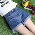 Shorts for Women Summer 2024 New Korean Style Loose All-Match Student High Waist Wide Leg Curling Hole Denim chic Hot Pants. 