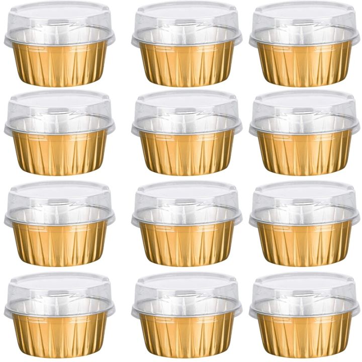 Dessert Cups With Lids Gold Aluminum Foil Baking Cups Holders Cupcake Bake Utility Ramekin Clear Pudding Cups