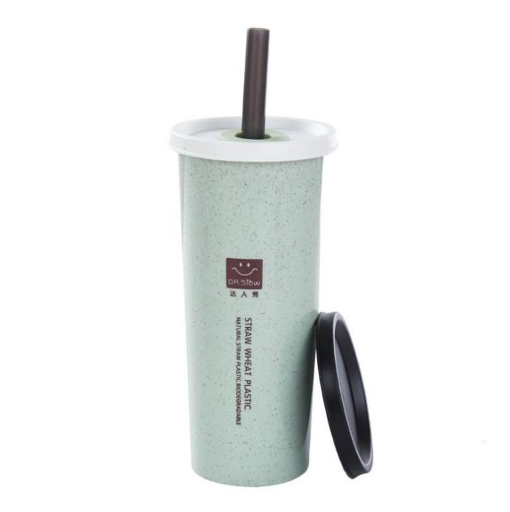 HOMETREE 450ml Water Cup With Straw Cola Coffee Cups Wheat Straw Plastic Hehy Drink Bottle Multi-Functional Bouble Lid H177