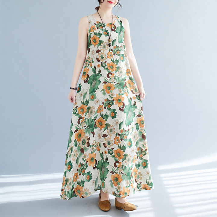 Yfashion%20Summer%20Sleeveless%20Tank%20Dress%20For%20Women%20Cotton%20Bohemian%20Printing%20Cotton%20Linen%20Long%20Skirt%20Loose%20Casual%20Dress%20-%20Image%202