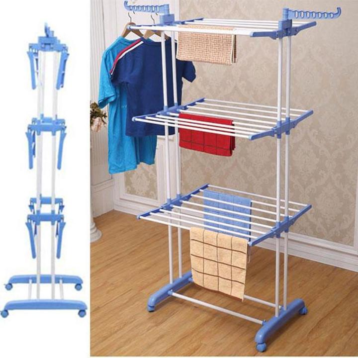 3 Layer Cloth Rack Hanger paint coated Steel Floor Cloth Dryer Stand indoor outdoor Daraz.lk