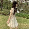 Women's Floral Dress Summer New French Style Gentle First Love Milk Sweet Chic Puff Sleeve Square Collar Short Skirt. 