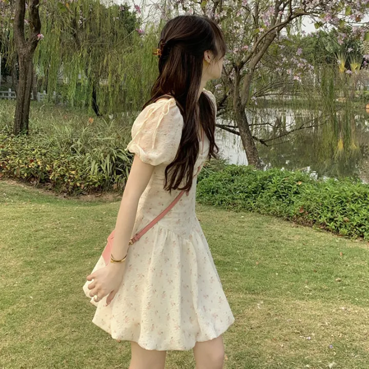 Women's%20Floral%20Dress%20Summer%20New%20French%20Style%20Gentle%20First%20Love%20Milk%20Sweet%20Chic%20Puff%20Sleeve%20Square%20Collar%20Short%20Skirt%20-%20Image%203