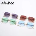 Retro Square Women Sunglasses Fashion Oversized Rimless Cutting Lens Gradient Eyeglasses Alloy Trending Sun Glasses Men Shades. 