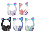 STN-28 Over Ear Music Headset Glowing Cat Ear Headphones Foldable Wireless BT5.0 Earphone with Mic Aux In TF Card for PC Laptop Computer for Adults Kids. 