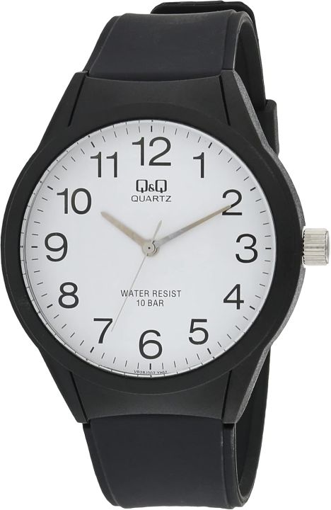 Q&Q Watch for Women, Quartz Movement, Analog Display, Black Plastic Strap-VR28J002Y