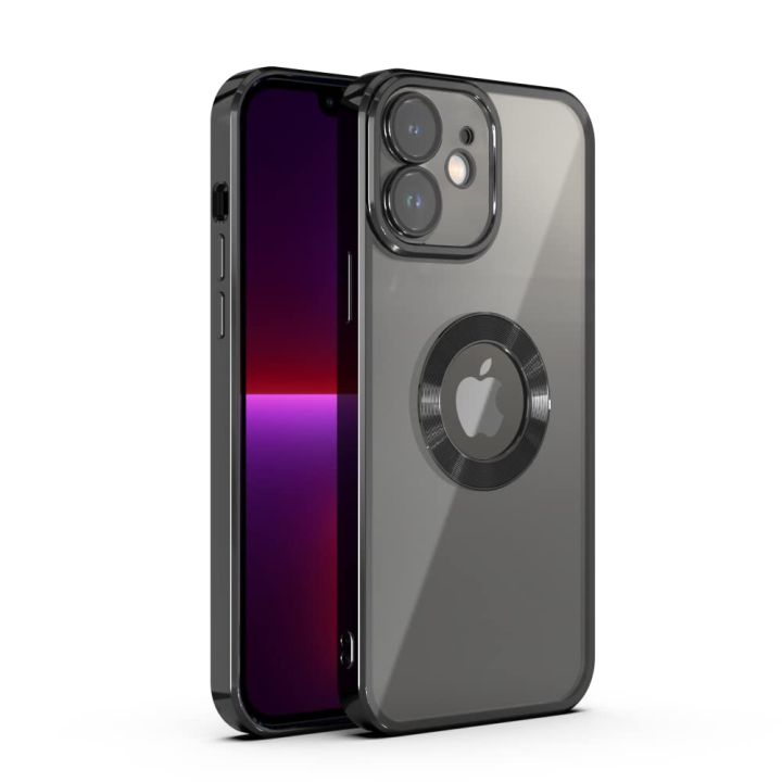 iPhone 11 Black Luxury Transparent Logo Hole Case with lens