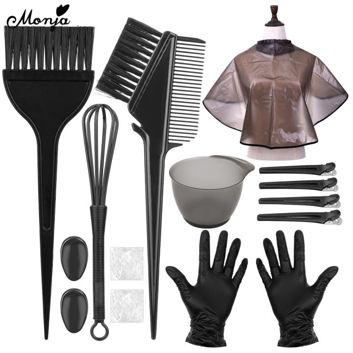 Monja Hair Dye Coloring Kit Hair Dyeing Brush Hair Dyeing Bowl Coloring Comb Earcap Clips Dyeing Cape Hair styling Tool