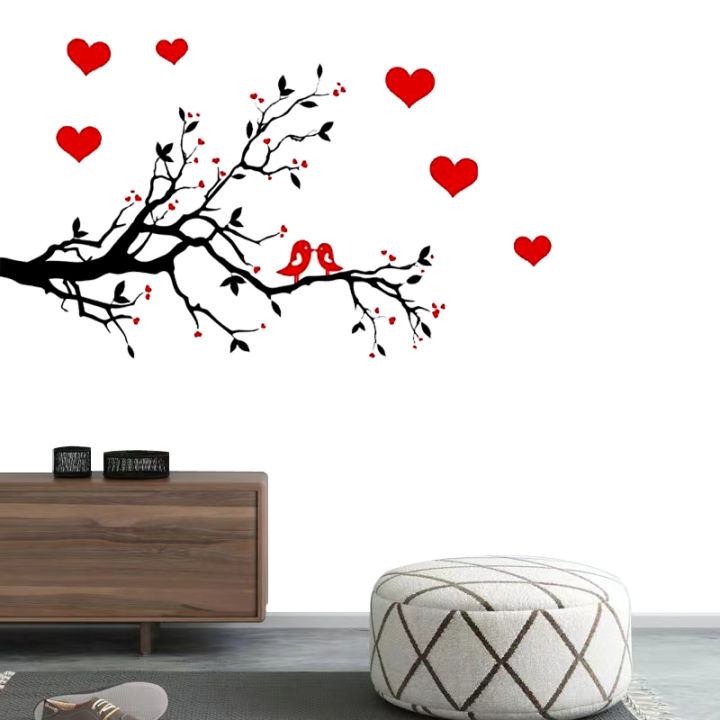Red Heart Birds Tree Branch Wall decoration stickers room wallpaper bedroom nursery kids room Home decoration Wall Stickers