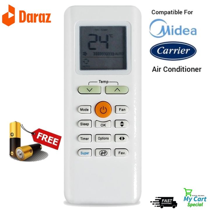 Carrier / Midea AC Remote Controller & Free Batteries