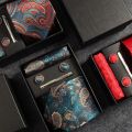 100% Silk Necktie Paisley Floral Mens Tie Top Quality Business Tie Pocket Square Tie Clip Cufflinks Set Classic For Men Gift Box. 