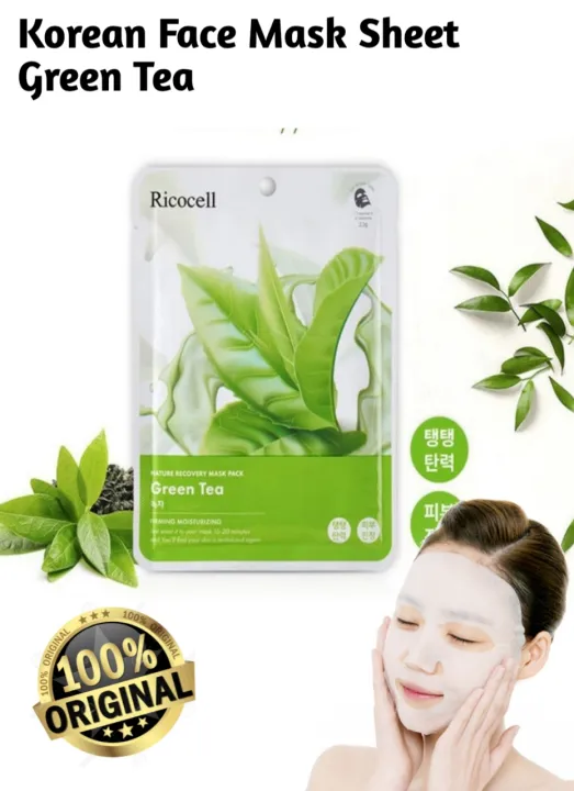 Ricocell%20Korean%20Facial%20Mask%20Sheet%201Pcs%20Green%20Tea%20Moisture%20Essence%20Face%20Mask%20Sheet%20Skin%20Care%20Korean%20Face%20Mask%20Sheet%20For%20Women%20&%20Men%20-%20Image%202