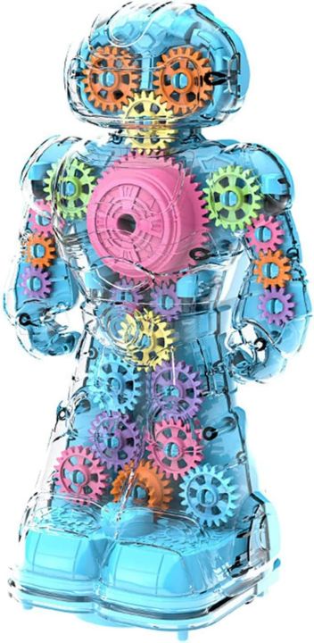 Transparent Gear Robot Boys and Girls Art Creativity Light Up Transparent Toy Robot for Kids Colorful Moving Gear Toy Robot with Music and LED Effect with Universal Wheels Fun Educational Toy Gift