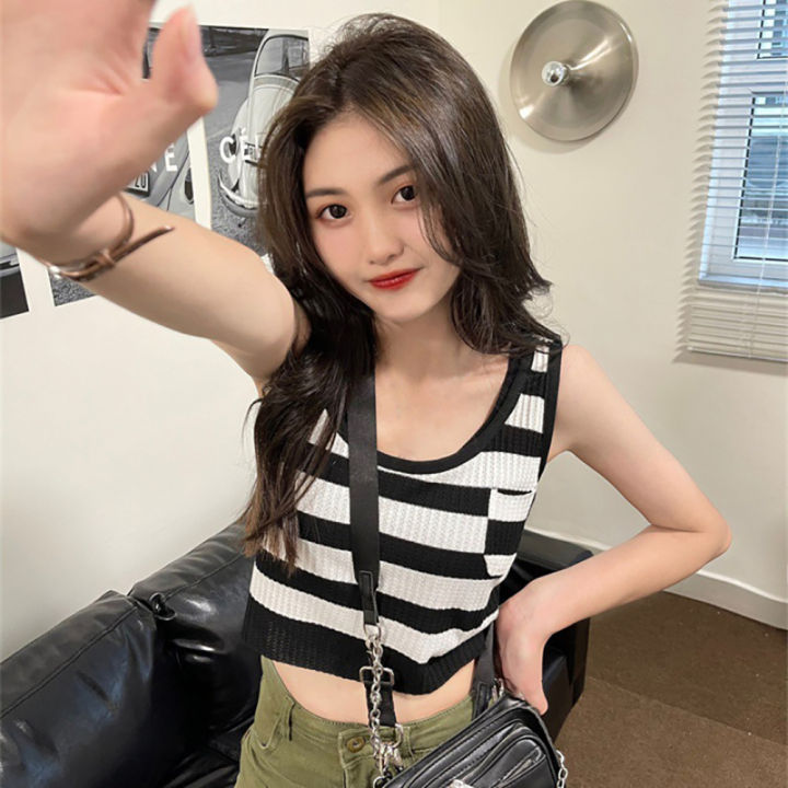 bellylady%20Summer%20Tank%20Tops%20For%20Women%20Cotton%20Trendy%20Striped%20Sleeveless%20Crop%20Tops%20Retro%20Contrast%20Color%20Ice%20Silk%20Pullover%20Vest%20-%20Image%205