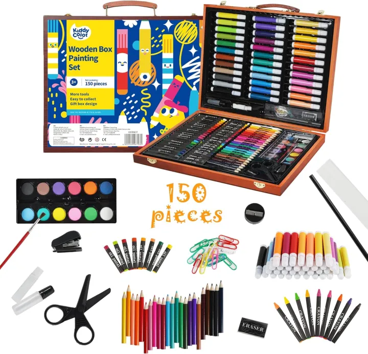 Art Set, Drawing Set 150 Piece Deluxe Art Set Crayons Markers Paint Artist Drawing & Painting Set for Kids Kids Crafts Kit Box Gift Art Supplies for Drawing, Painting and More Black