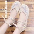 Shoes for Han Chinese Clothing Archaic Style Shoes Women's Lace-up Pure White Low Heel Invisible Elevated Embroidered Shoes Women's Ethnic Style Old Beijing Cloth Shoes Women. 