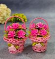 Mini Miniature Flower Basket Small Bouquets Decoration Showpiece for Home Deco Christmas Decoration (4 Colors) - Beautiful Eye Catching, Classic Design. 