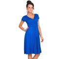 Ladies Summer Short Sleeves And Knee Length V-Neck Dress . 