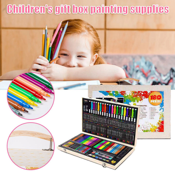 180pcs%20Wooden%20Box%20Color%20Pen%20Set%20Children's%20Painting%20Watercolor%20Pen%20Multi-color%20Puzzle%20Birthday%20Gift%20-%20Image%202