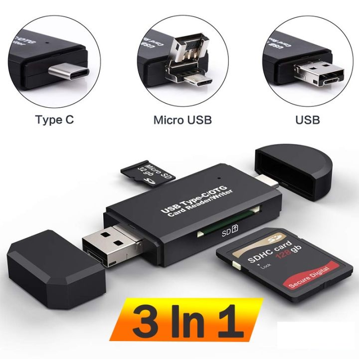 USB Type-C/Micro OTG Card Reader/Writer For PC & MobilePhones OTG Card Reader 3 In 1 USB 2.0 For TF/Micro SD Adapter Flash Drive Smart Memory Card Reader Type C OTG Flash Drive Cardreader Adapter