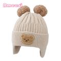 Children Hat Adorable Cartoon Bear Winter Hat with Ear Protection Soft Warm Unisex Baby Beanie for Cold Weather Elastic Knitted Design Perfect for Southeast Asian Buyers Brimless Beanie. 