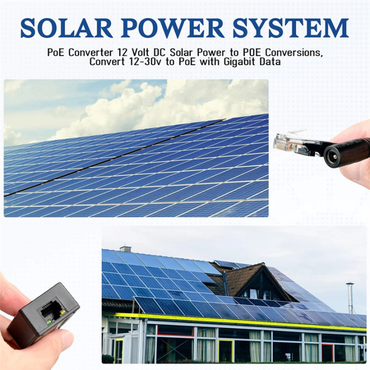 Solar Inector Gigabit POE Converter GPOE Injector 12-24V to 48V Output Splitter for ...