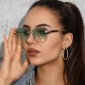 Retro Square Women Sunglasses Fashion Oversized Rimless Cutting Lens Gradient Eyeglasses Alloy Trending Sun Glasses Men Shades. 