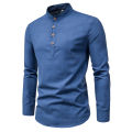〓Highest Level〓COD〓2025 Cross-Border Foreign Trade Men's Fashion Slim Fit Solid Color Long Sleeve Business Stand Collar Cotton Linen Half-Open Men's Shirt 〓COD〓. 