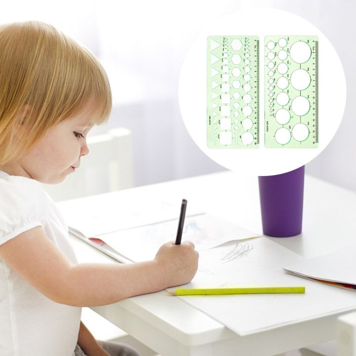 2pcs%20School%20Student%20Art%20Clear%20Plastic%20Geometric%20Drawing%20Template%20Stationery%20Measuring%20Ruler%20Engineering%20Sketching%20Circle%20Stencil%20-%20Image%205