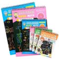 Children DIY Scratch Painting Note Magic Rainbow Scraping Drawing Art Paper with Graffiti Stencil Kids Notepad Stationery Toys. 