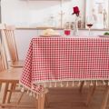 Pastoral Red and White Plaid Tablecloth Linen Cotton square Coffee Table Cloth Rectangular picnic tablecloth Tableware for Home. 