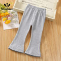 Yfashion Kids Girls Cotton Leggings Flared Pants Cotton Solid Color Baby Spring Autumn Outerwear Elastic Bottom Long Pants. 