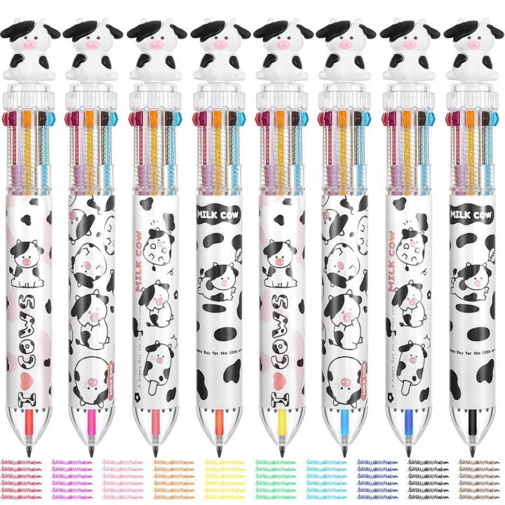 Ballpoint Pen 0.5 mm Retractable Multi Color Pen Cow Desk Accessories Cow Printed Ballpoint Pens with 10 Colors for Office