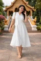 White Midi Shirt Dress for Women – Elegant Button Down Summer Dress with Waist Tie | Casual & Office Wear | Short Sleeve Flowy A-Line Dress Perfect for Daily Wear, Parties, Travel & Stylish Comfort. 