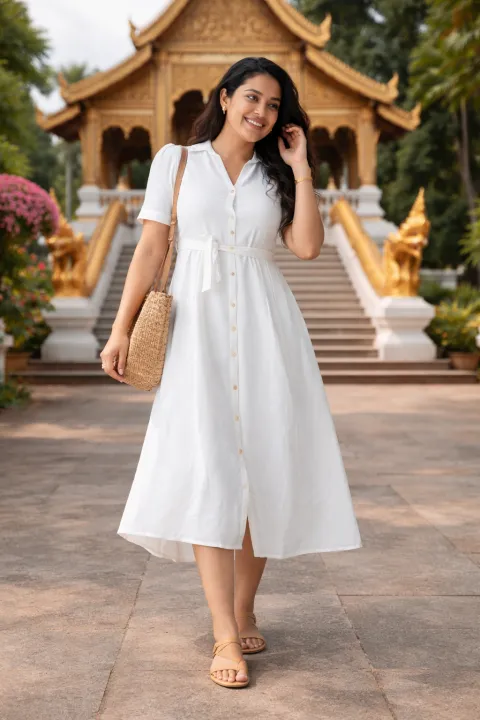 White%20Midi%20Shirt%20Dress%20for%20Women%20%E2%80%93%20Elegant%20Button%20Down%20Summer%20Dress%20with%20Waist%20Tie%20%7C%20Casual%20&%20Office%20Wear%20%7C%20Short%20Sleeve%20Flowy%20A-Line%20Dress%20Perfect%20for%20Daily%20Wear,%20Parties,%20Travel%20&%20Stylish%20Comfort%20-%20Image%203