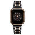 Black & Rose Mix Two Tone Stainless Steel Luxury Ladies Watch Quartz Analog Business Chain Casual Wrist Dial Square Watches For Women Girls PT. 