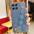LECOMES for Honor X6 (4G) Back Cover with Love Heart Bracelet Chain Luxury 6D Plating Shiny Soft Silicone Mobile Phone Case Pouch Girls. 